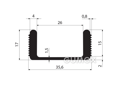 "U" Silikonprofil, 17x35,6/26mm, 40°ShA, -60°C/+180°C, schwarz, 